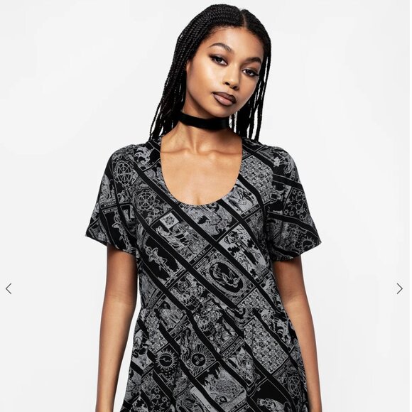 Disturbia Cartomancy Scoop Neck Mini Smock Dress - Picture 3 of 5